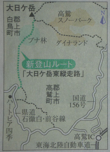大日ヶ岳への登山道の地図